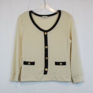 Fiofio Vintage Cream Black Faux Gold Button Light Sweater